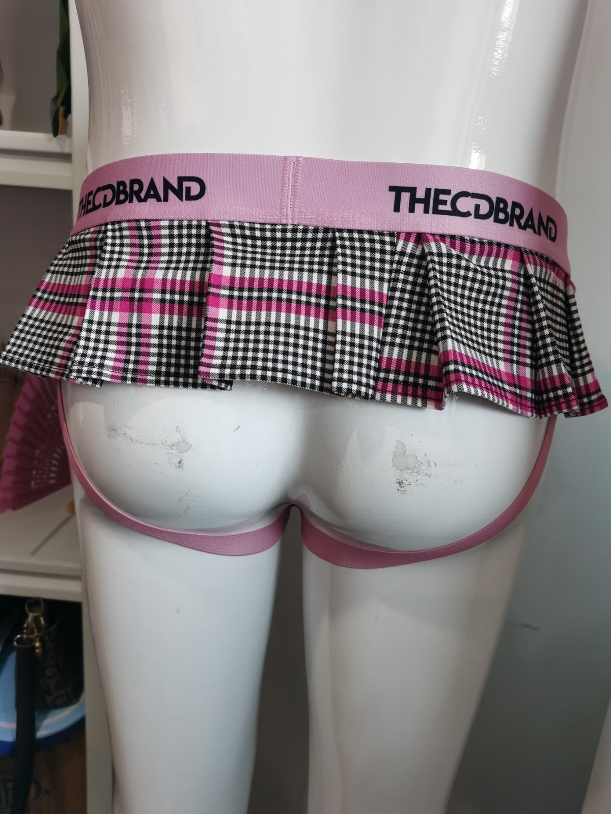 Checkered Pink Jockstrap Mini Skirt