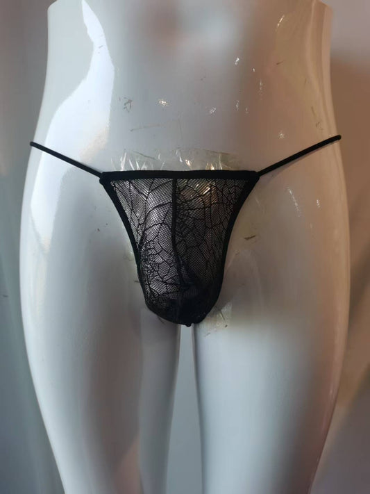 Black Lace Thong With Lace Back